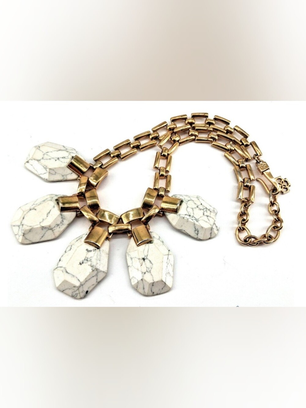 Kendra Scott Sandra Gold Plated Necklace White Howlite Statement Jewelry